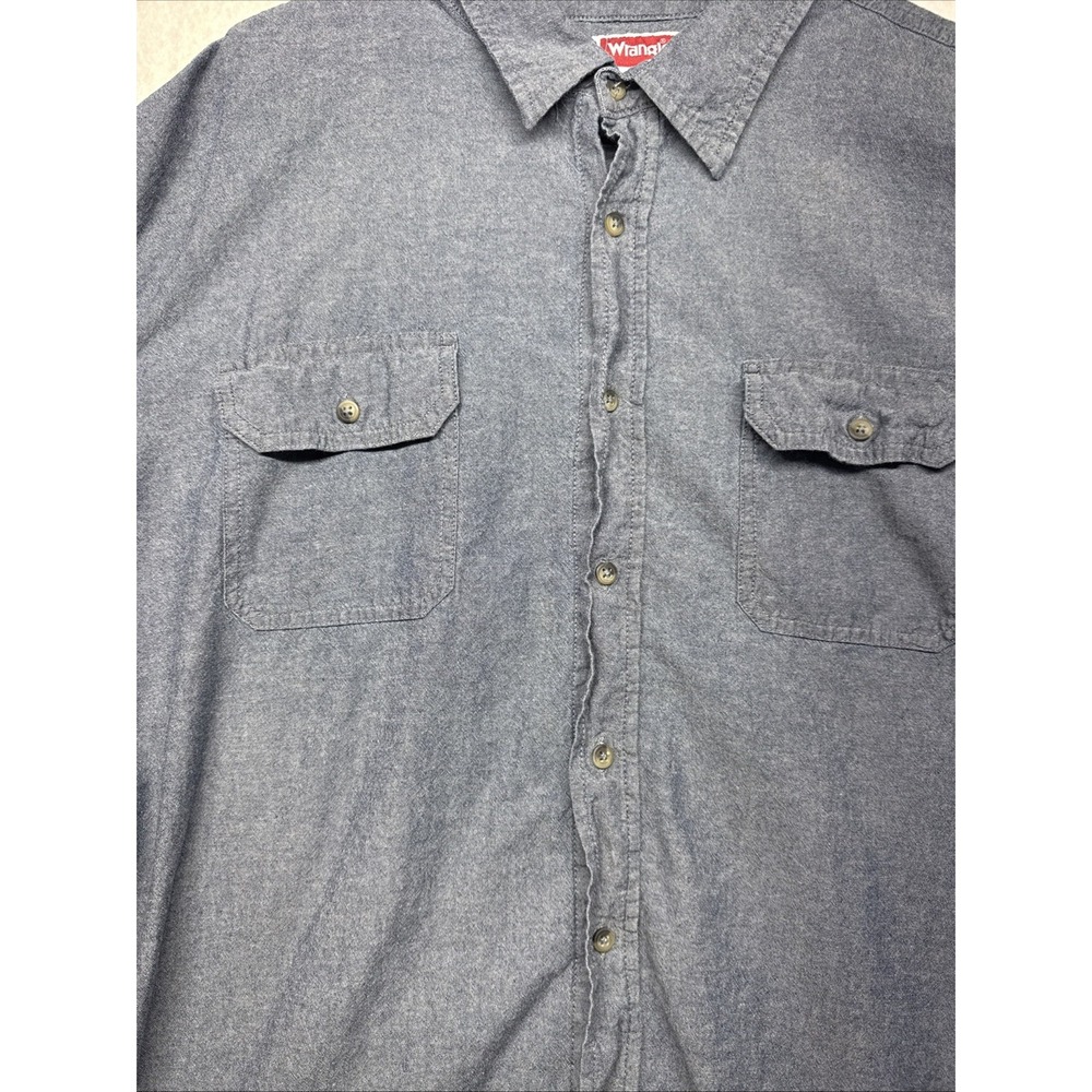 Wrangler Mens Blue Chambray Short Sleeve Button Down Shirt 2XL Cotton Workwear - Picture 9 of 14